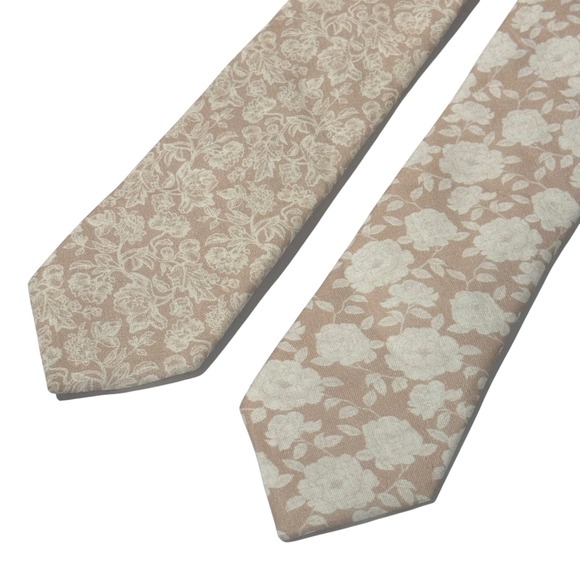 The Tie Bar BHLDN Mens Floral Linen Tie Wedding Party Necktie Tan Beige lot of 2 - Picture 1 of 7